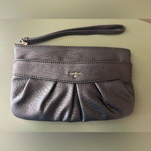 Juicy Couture Black Leather Mini Zip Clutch/Wristlet Purse Hot Pink Inside NWOT